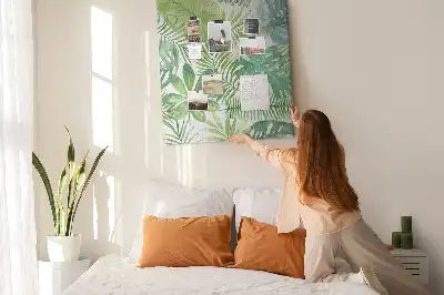 Cork pin board with watercolor forest leaves print
