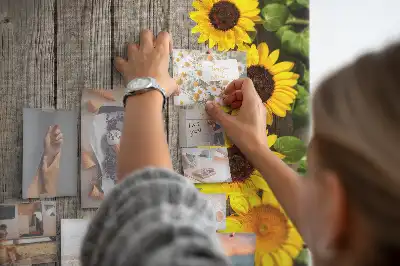 Cork Pin Board with Sunflowers on Wood Background