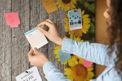 Cork Pin Board with Sunflowers on Wood Background