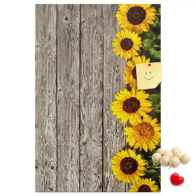 Cork Pin Board with Sunflowers on Wood Background
