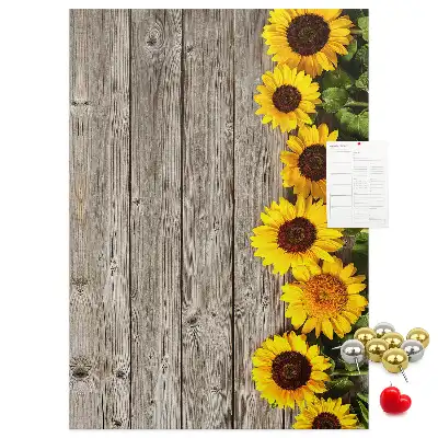 Cork Pin Board with Sunflowers on Wood Background