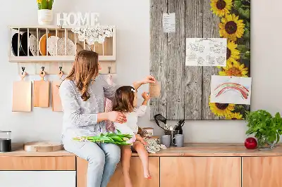 Cork Pin Board with Sunflowers on Wood Background