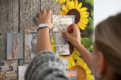 Cork Pin Board with Sunflowers on Wood Background