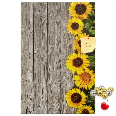 Cork Pin Board with Sunflowers on Wood Background