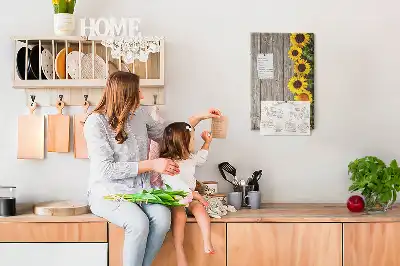 Cork Pin Board with Sunflowers on Wood Background