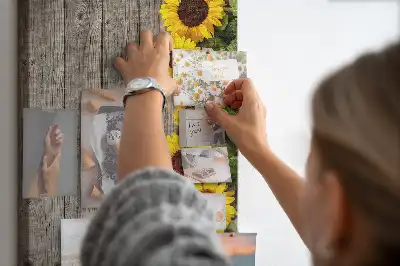 Cork Pin Board with Sunflowers on Wood Background