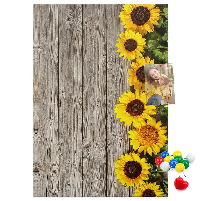 Cork Pin Board with Sunflowers on Wood Background