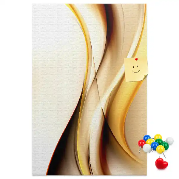Cork pin board with a golden wave abstraction