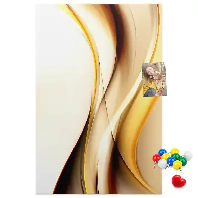 Cork pin board with a golden wave abstraction