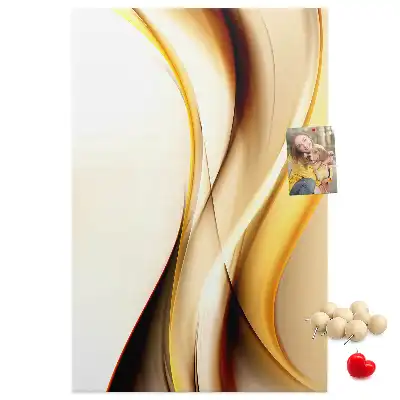 Cork pin board with a golden wave abstraction