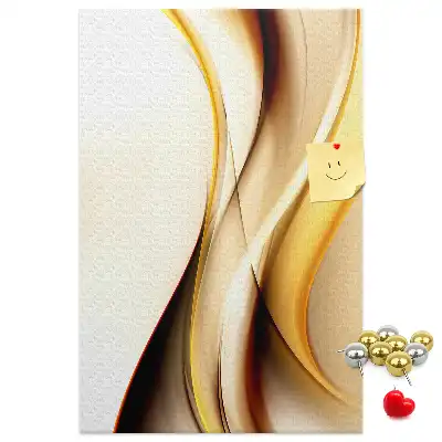 Cork pin board with a golden wave abstraction