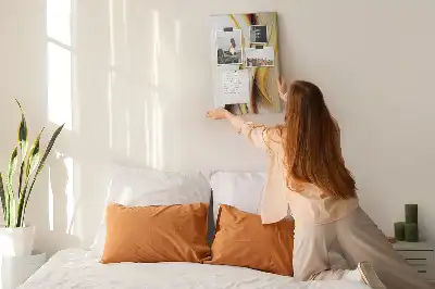 Cork pin board with a golden wave abstraction