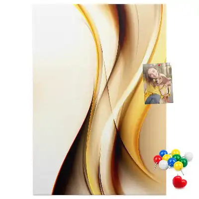 Cork pin board with a golden wave abstraction