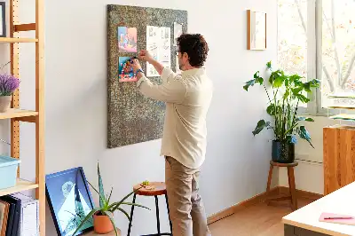 Wall cork memo board with rusty metal frame