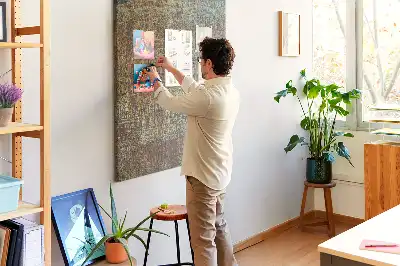 Wall cork memo board with rusty metal frame