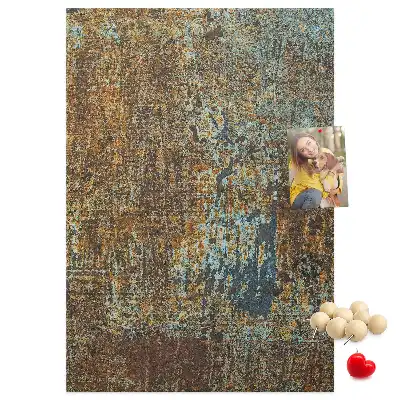 Wall cork memo board with rusty metal frame