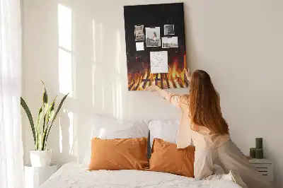 Wall cork memo board with flames print