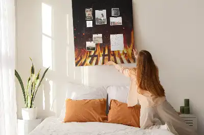 Wall cork memo board with flames print