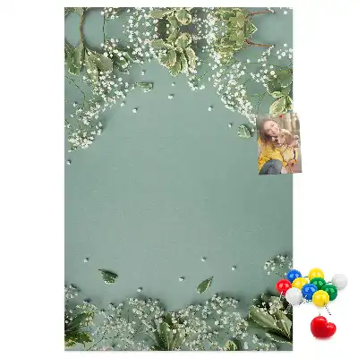 Wall cork memo board with gypsophila bouquet print