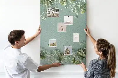 Wall cork memo board with gypsophila bouquet print