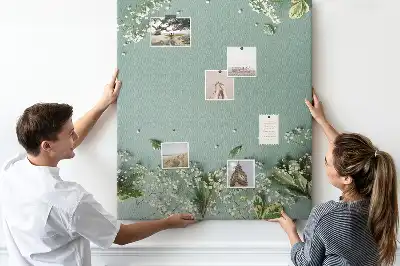 Wall cork memo board with gypsophila bouquet print