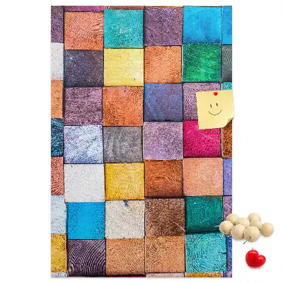Wall cork memo board with colorful wooden blocks