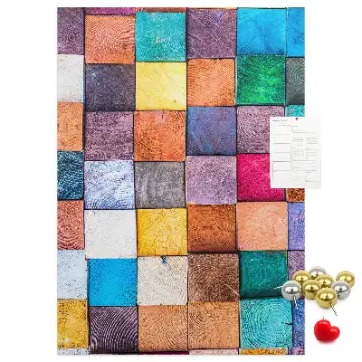 Wall cork memo board with colorful wooden blocks