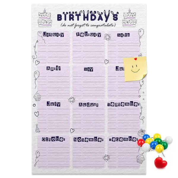 Cork pin board Birthday celebration planner
