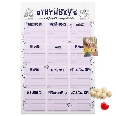 Cork pin board Birthday celebration planner