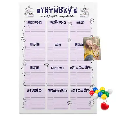Cork pin board Birthday celebration planner