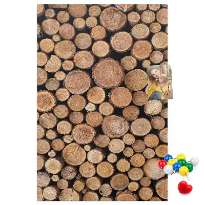 Wall cork memo board made of natural tree trunk slices