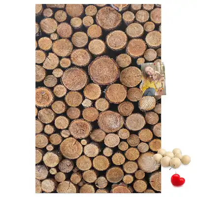 Wall cork memo board made of natural tree trunk slices