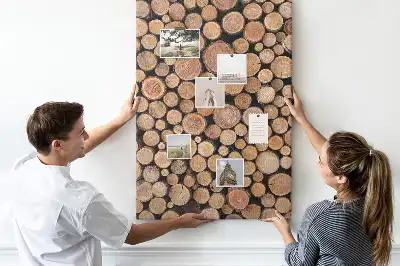 Wall cork memo board made of natural tree trunk slices