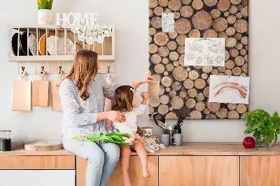 Wall cork memo board made of natural tree trunk slices