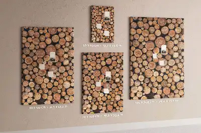 Wall cork memo board made of natural tree trunk slices