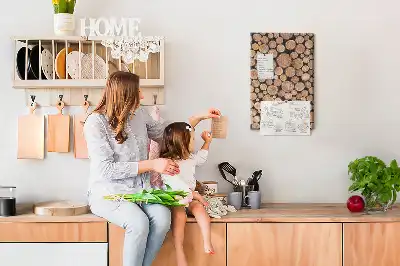 Wall cork memo board made of natural tree trunk slices