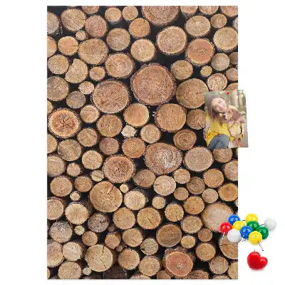 Wall cork memo board made of natural tree trunk slices