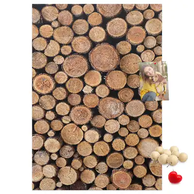 Wall cork memo board made of natural tree trunk slices