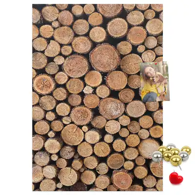 Wall cork memo board made of natural tree trunk slices