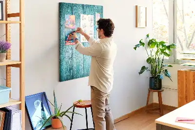 Blue wooden cork memo board