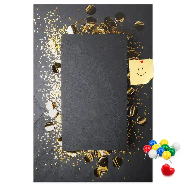 Wall cork memo board with golden confetti pattern