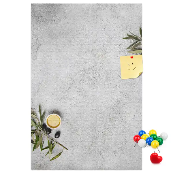 Wall cork memo board with concrete and olive pattern