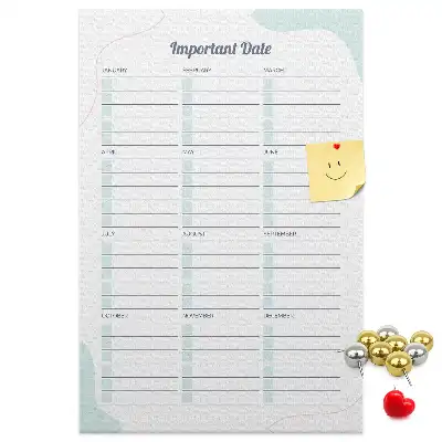 Cork pin board Key dates