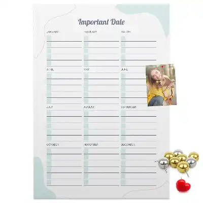 Cork pin board Key dates