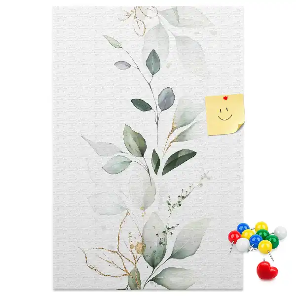 Cork pin board with a plant shoot and leaves design