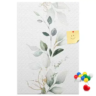 Cork pin board with a plant shoot and leaves design