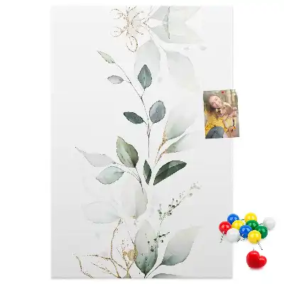 Cork pin board with a plant shoot and leaves design