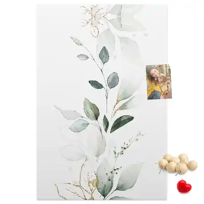 Cork pin board with a plant shoot and leaves design