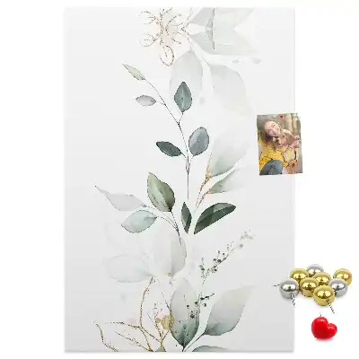 Cork pin board with a plant shoot and leaves design