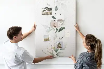 Cork pin board with a plant shoot and leaves design